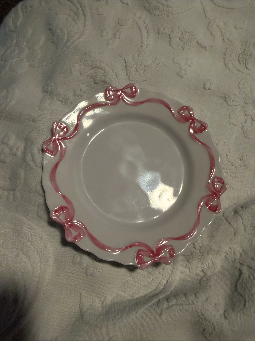 Hobby Lobby White Plastic Plate with Pink Bow Trim